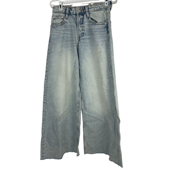 Zara Wide Leg Distressed Denim Jeans US Size 0 Light Wash - Picture 1 of 4